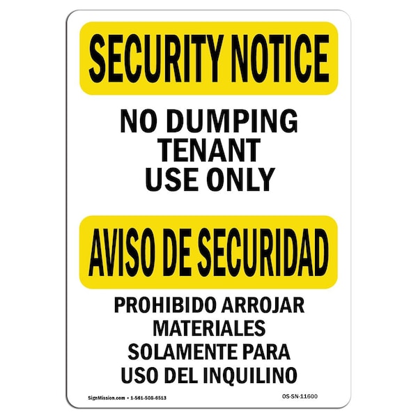 OSHA Security Sign, 3.5" Height, 5" Width, No Dumping Tenant Only Bilingual, Landscape, 10PK